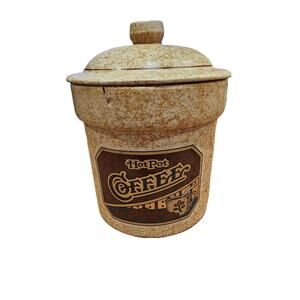 Vintage Treasure Craft Hot Pot Coffee Logo Tan Coffee Canister Lid Included